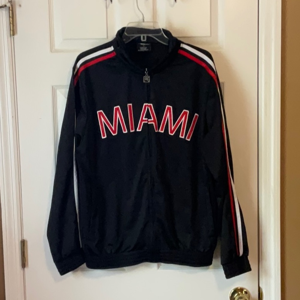 NBN Gear Men’s Black, Red, and White MIAMI Long Sleeves Zip Up Jacket Size Large